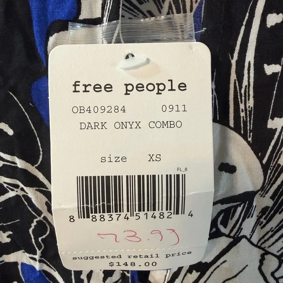 Free People Black and Blue Floral Long Sleeve Dress NWT - Picture 5 of 5